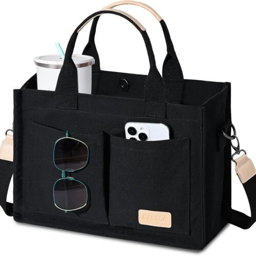 Waterproof Canvas Tote Bag with Padded Laptop Sleeve