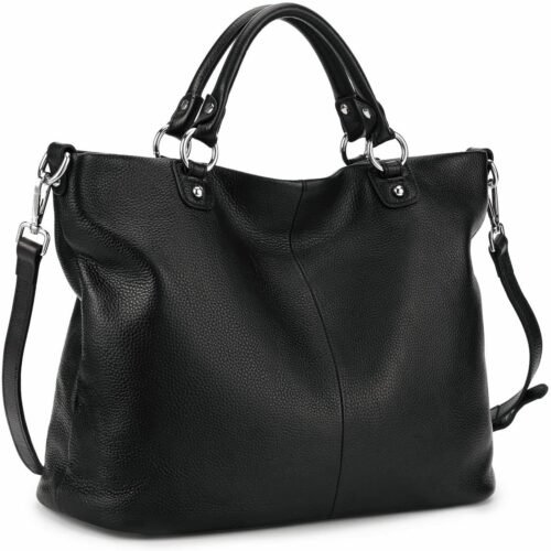 Pebbled Cowhide Leather Travel Handbag with Rear Zipper Pocket