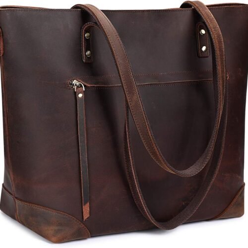 Crazy Horse Leather Travel Handbag with Laptop Compartment