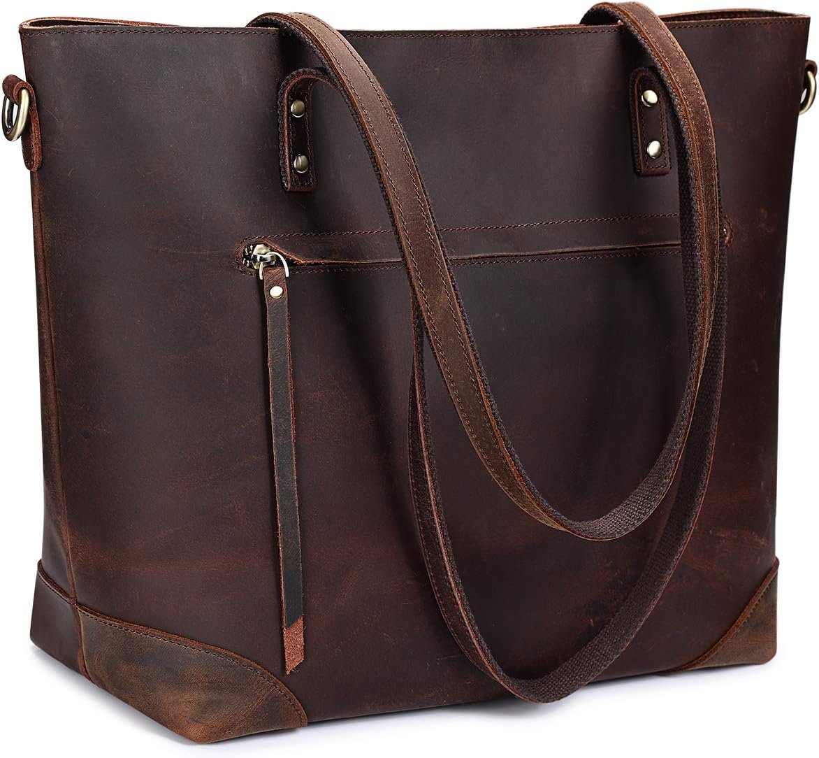 Crazy Horse Leather Travel Handbag with Laptop Compartment