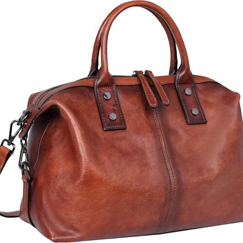 Vegetable Tanned Leather Travel Handbag with Shoulder Strap