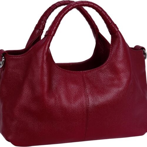 Cowhide Leather Travel Handbag with Top Handle and Crossbody Strap