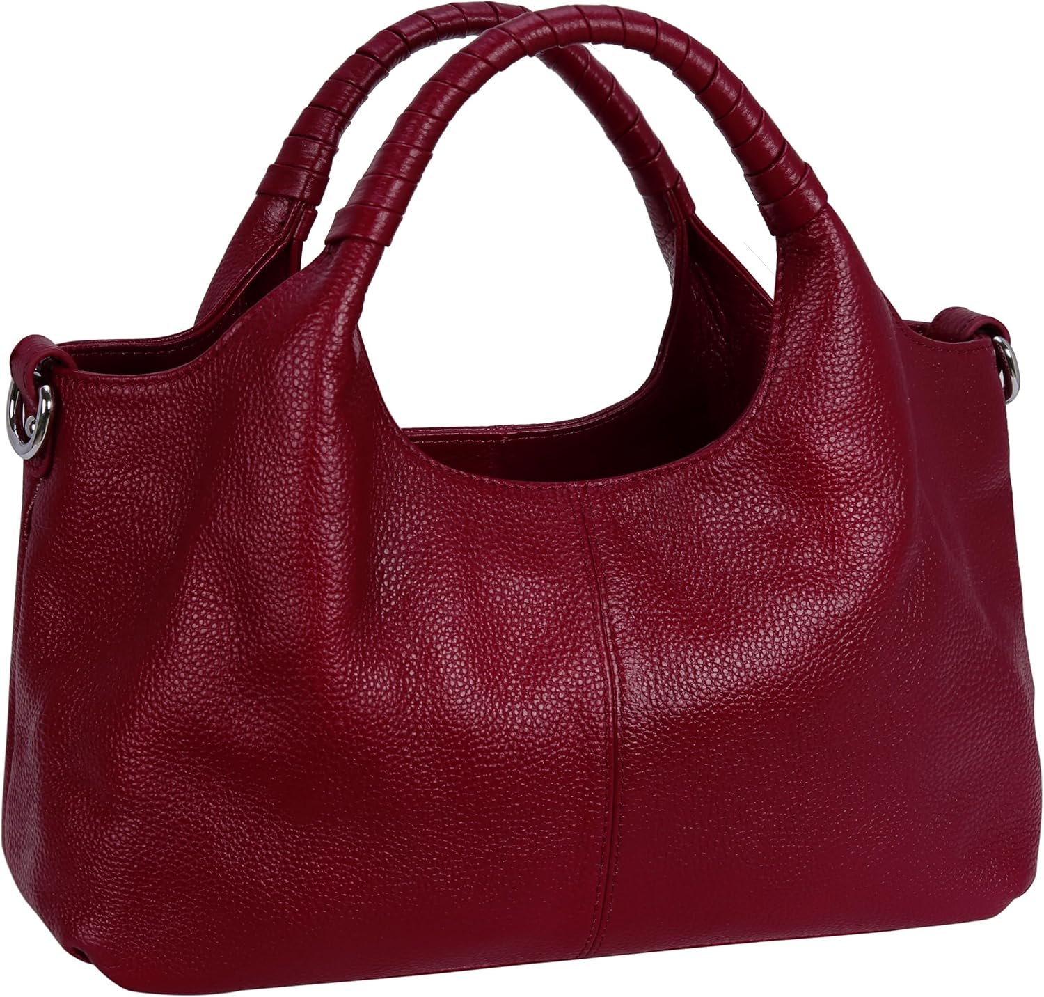 Cowhide Leather Travel Handbag with Top Handle and Crossbody Strap