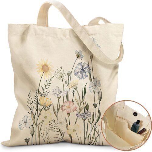 Magnetic Closure Canvas Tote Bag with Inner Zipper Pocket